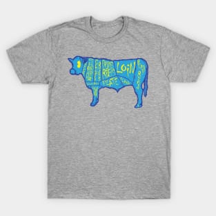 80s 90s Vintage Retro Style Blue Cow Butcher Chart T-Shirt